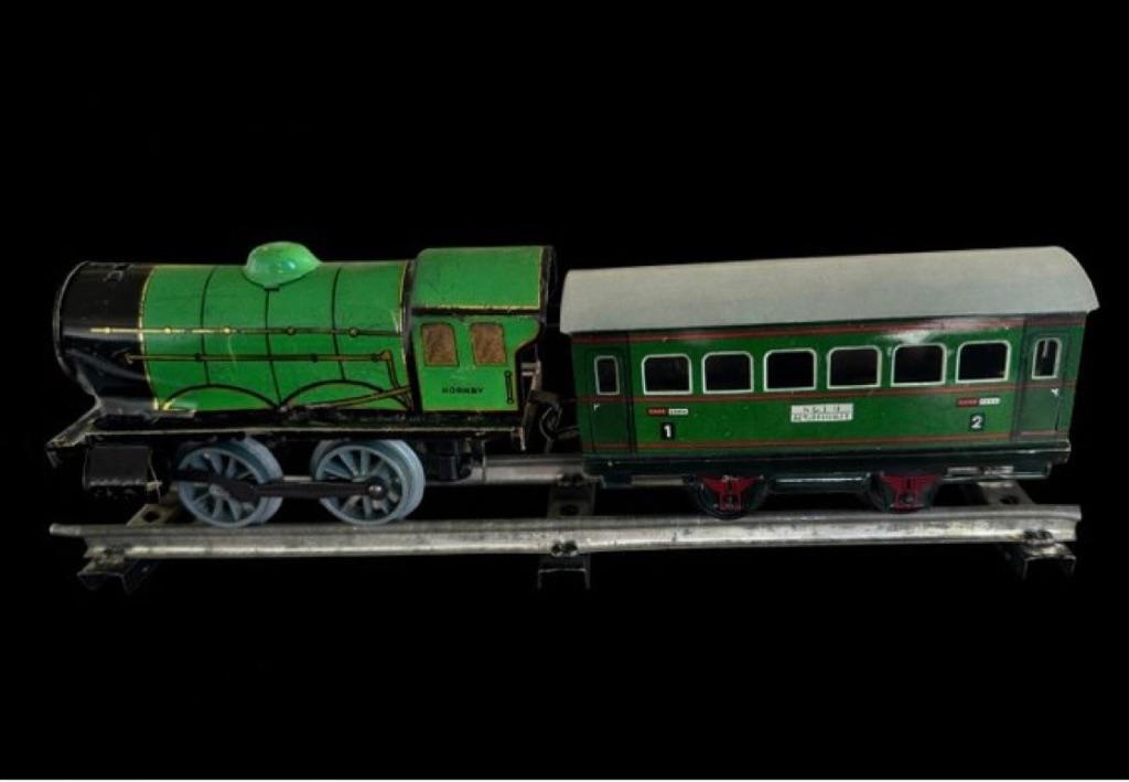Antieke Hornby treinset met rails en doos (Meccano Ltd.), Ophalen of Verzenden