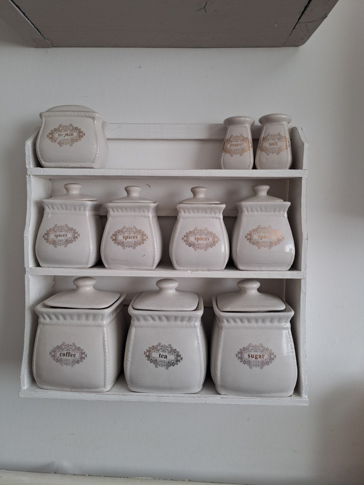 Keukenrek met kruidenpotjes, koffie, thee en suikerpotten, Ophalen of Verzenden