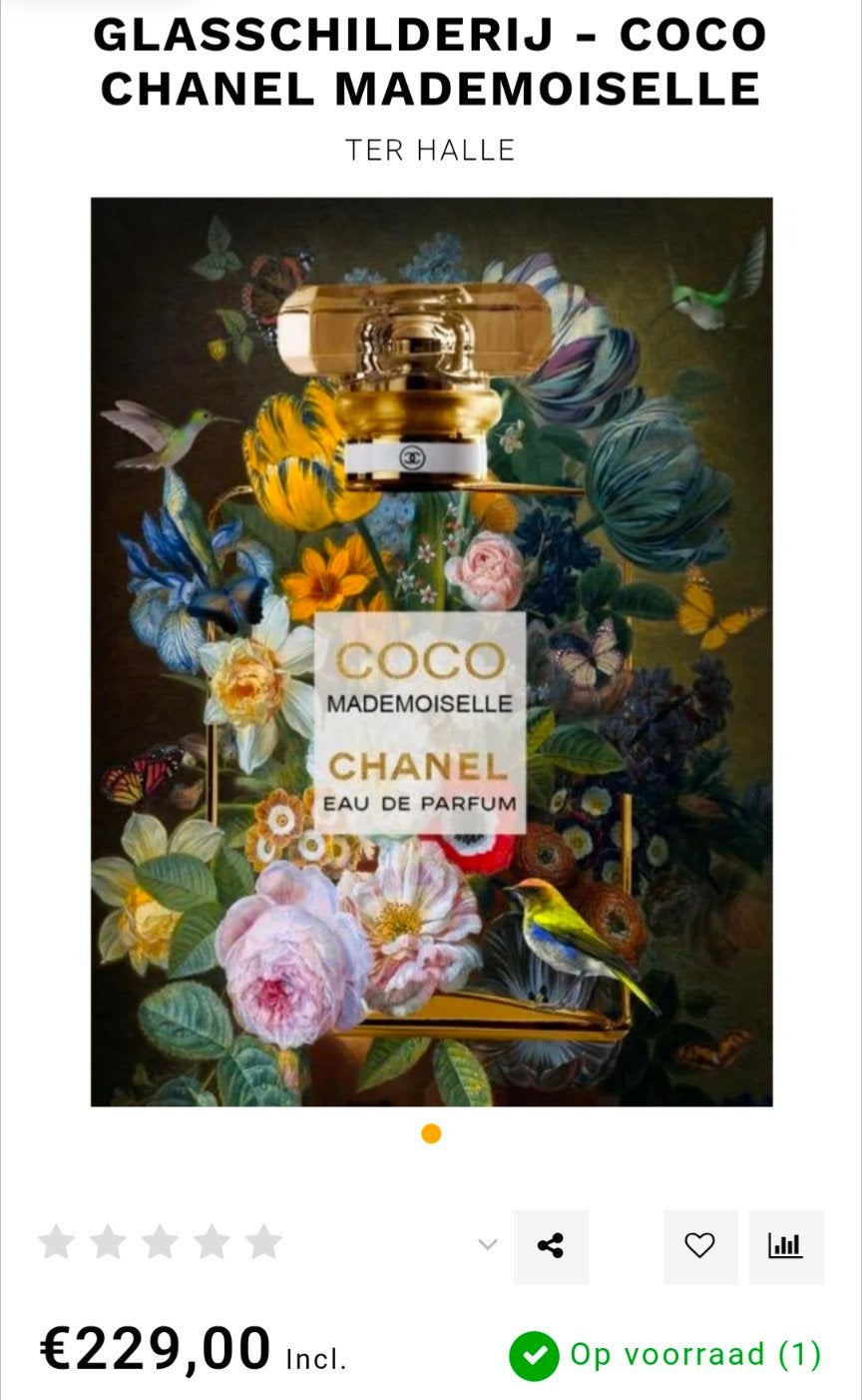 glazen Coco Chanel schilderij, Ophalen of Verzenden, Nieuw, Schilderij