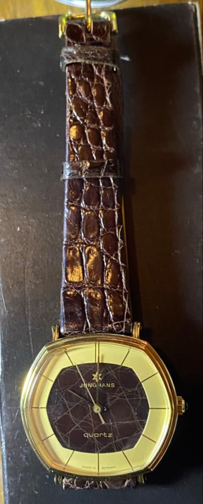 Vintage Junghans Quartz Dameshorloge - Goudkleurig & Leer, Ophalen of Verzenden, Overige materialen