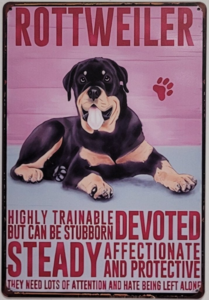 Rottweiler hond eigenschappen reclamebord van metaal deco, Info@deconoord.nl, Deco Noord, Nieuw, Ophalen of Verzenden