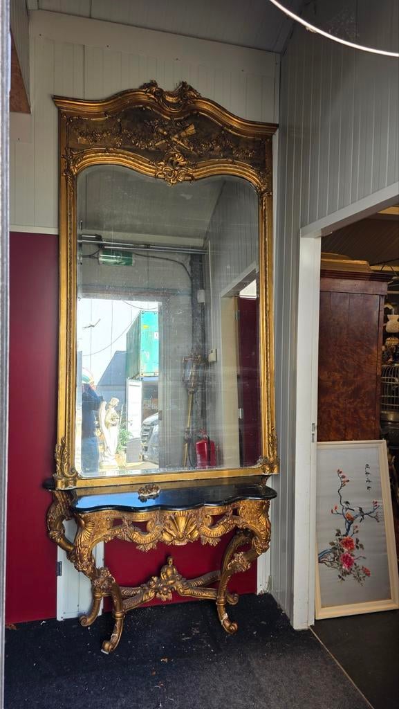 Vroeg 19e-eeuwse Franse Sidetable met Spiegel, Ophalen, Rechthoekig