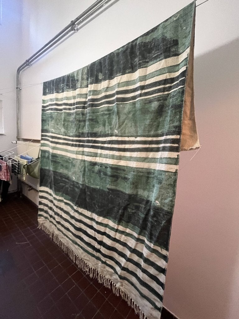 Wehkamp tapijt, groen creme gestreept vloerkleed rug, Ophalen, 100 tot 150 cm, Groen, 200 cm of meer