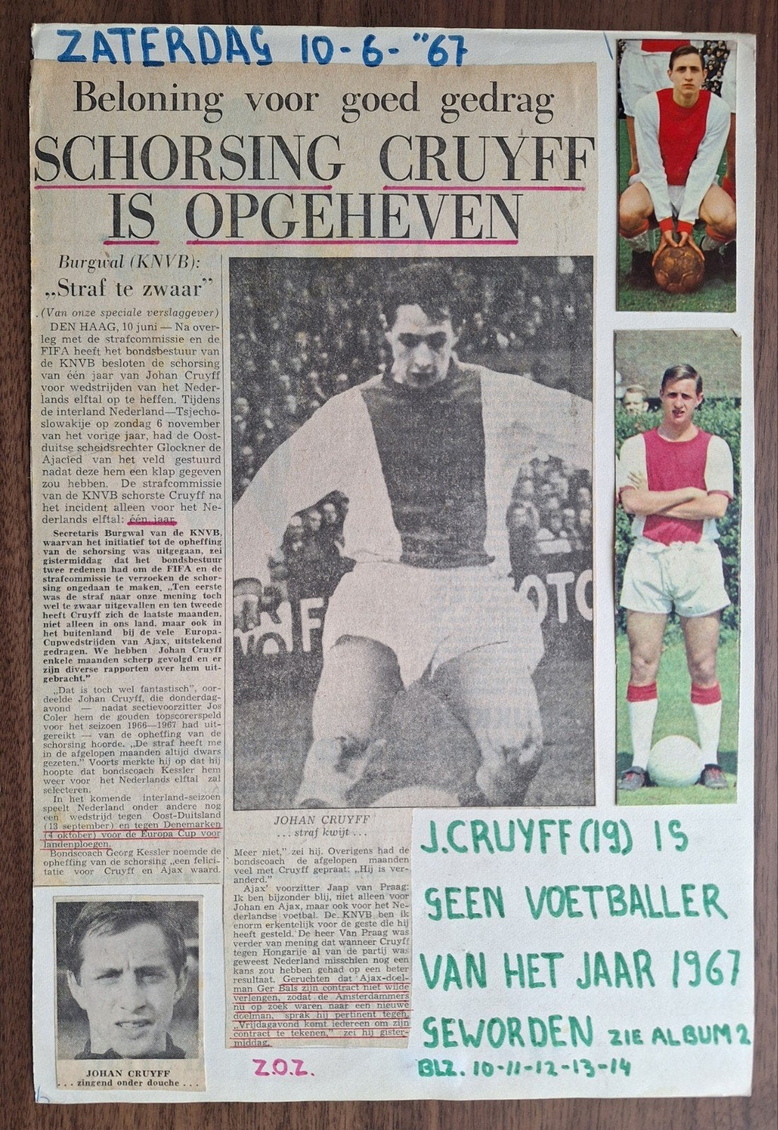 Plakboekblad Johan Cruijff 1967 - Zeldzaam., Verzenden, Gebruikt, Ajax, Poster, Plaatje of Sticker