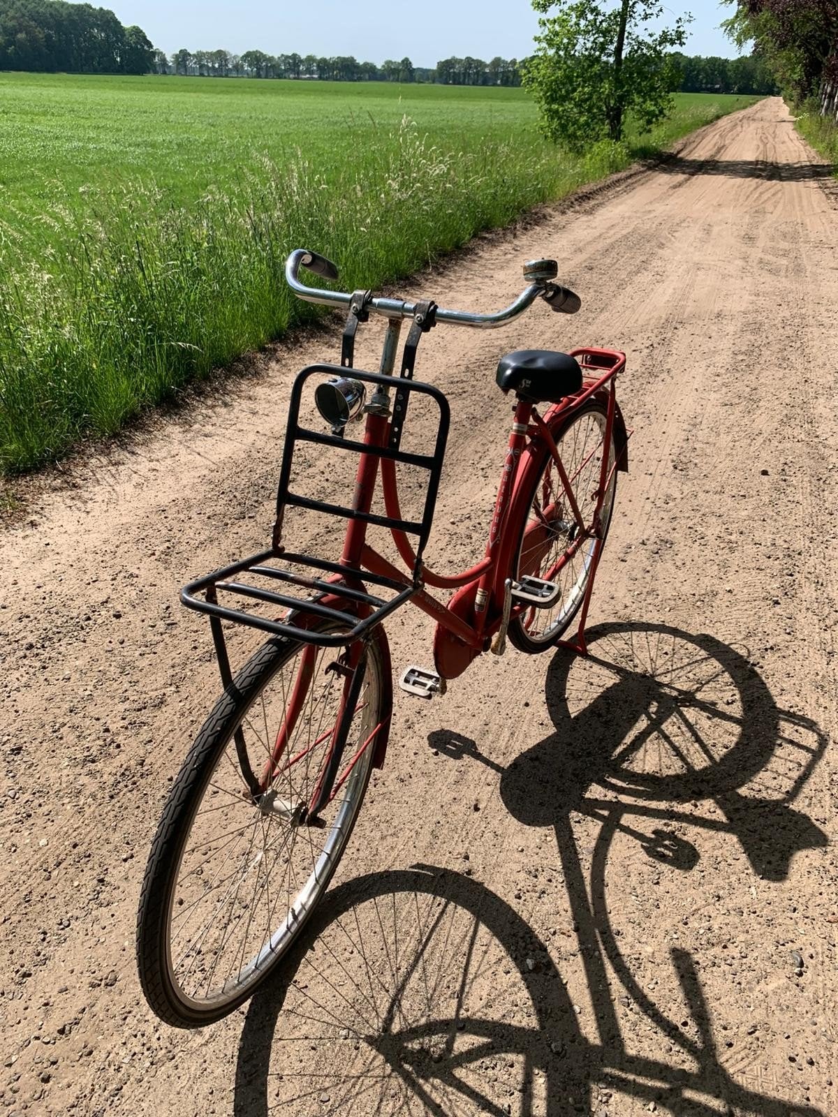 Vintage rode damesfiets met voordrager, Overige merken, Terugtraprem, Ophalen of Verzenden, 53 tot 56 cm