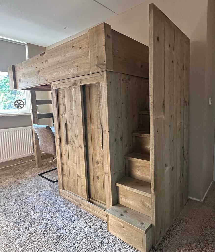Hoogslaper met veel opbergruimte en buro, Gebruikt, Eenpersoons, Ophalen of Verzenden, 200 cm