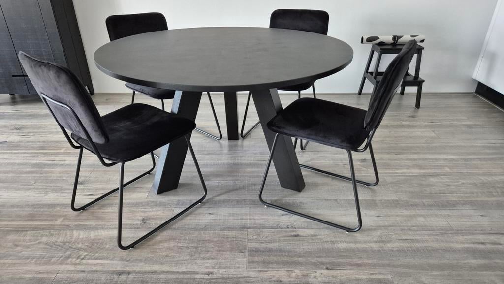 Eettafel rond zwart Woood, Huis en Inrichting, Tafels | Eettafels, Ophalen, Gebruikt, Vier personen, 100 tot 150 cm