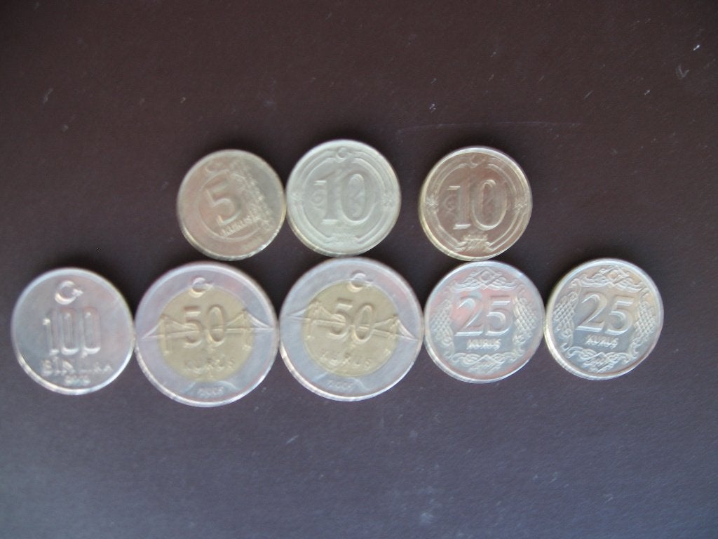 Acht munten uit Turkije, Ophalen of Verzenden, Overige landen, Losse munt