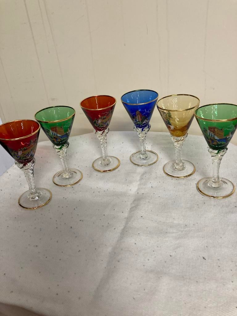 Set van 6 Murano stijl likeurglaasjes - San Marino, Ophalen of Verzenden