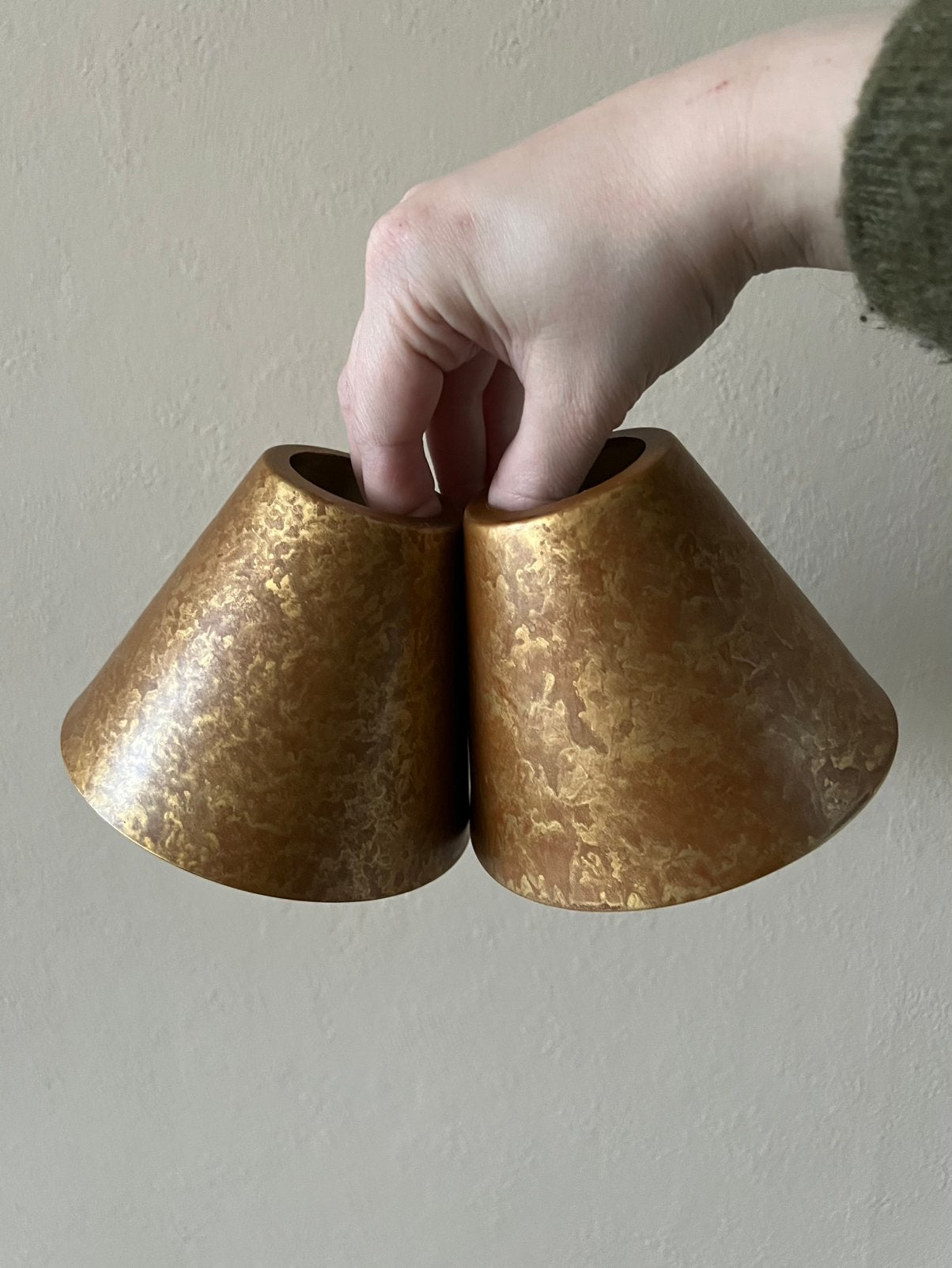 Set van 2 messing lampenkappen gemarmerd vintage art deco, Huis en Inrichting, Ophalen of Verzenden, Zo goed als nieuw, Hanglamp