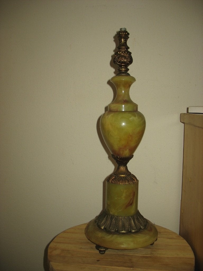 Grote Zware Lampenvoet Onyx Koper zonder Bedrading Vintage, Antiek en Kunst, Ophalen
