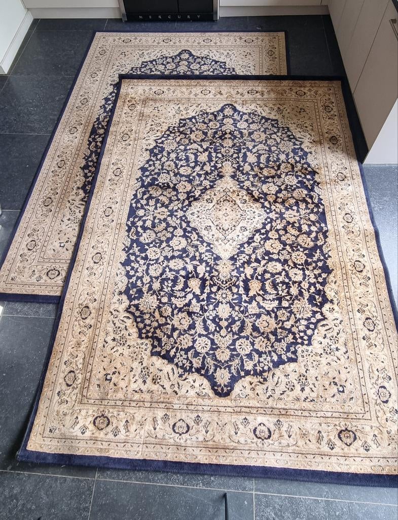 2 Perzische tapijten - blauw/crème, klassiek patroon, Ophalen, Gebruikt, 150 tot 200 cm, 200 cm of meer