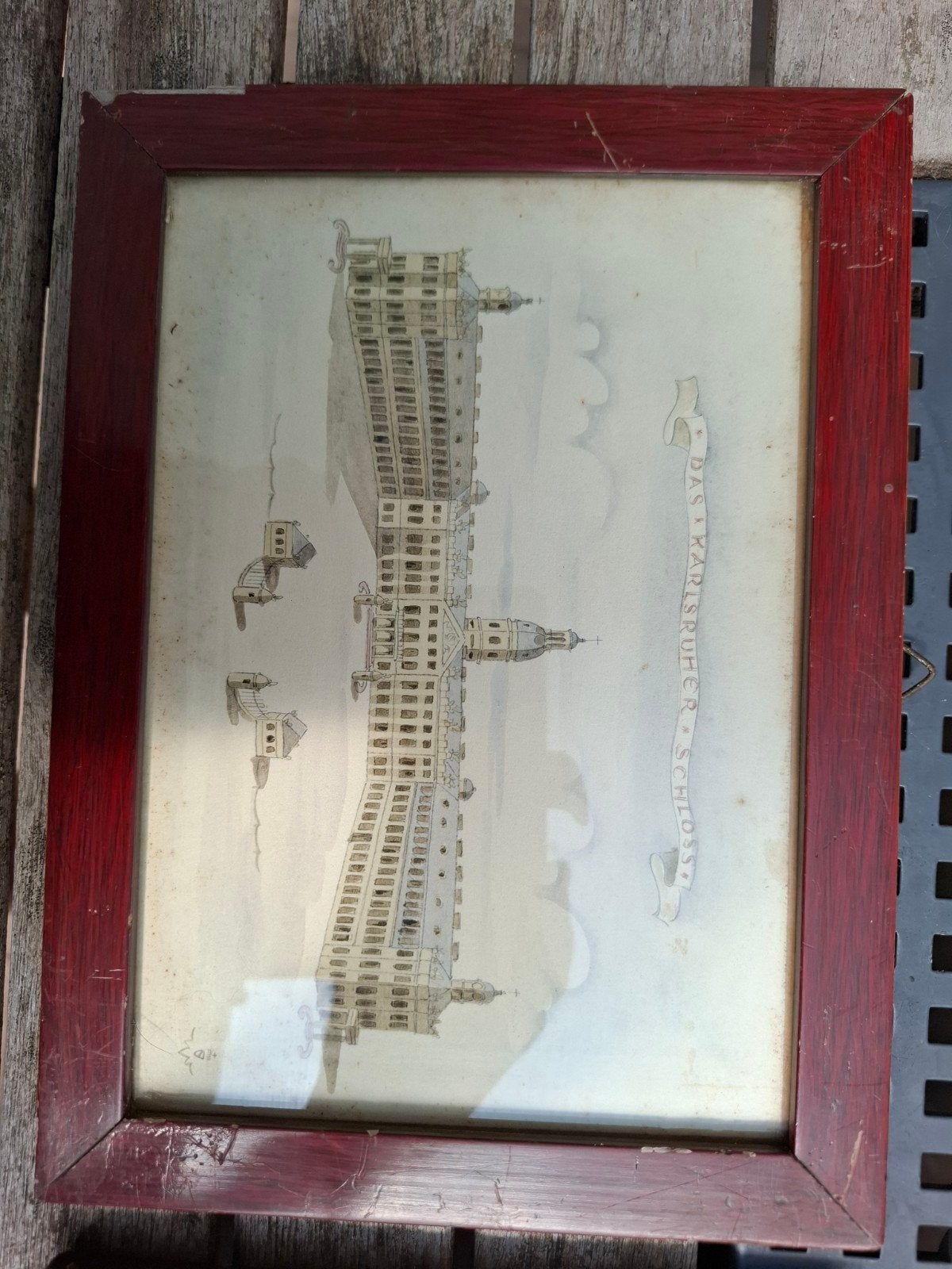 Antieke aquarel: Het Karlsruher Schloss en Marktplatz (1820), Antiek en Kunst, Kunst | Schilderijen | Klassiek, Ophalen