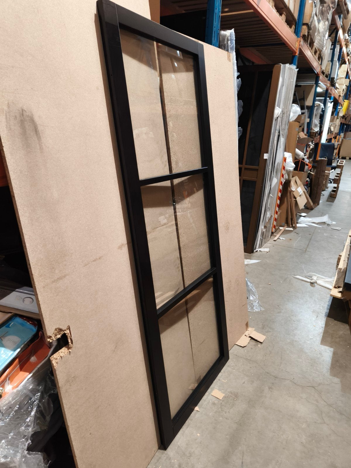nieuwe massieve binnendeur met 3 ramen 83x211,5 cm opd recht, Ophalen, 80 tot 100 cm, ., Binnendeur