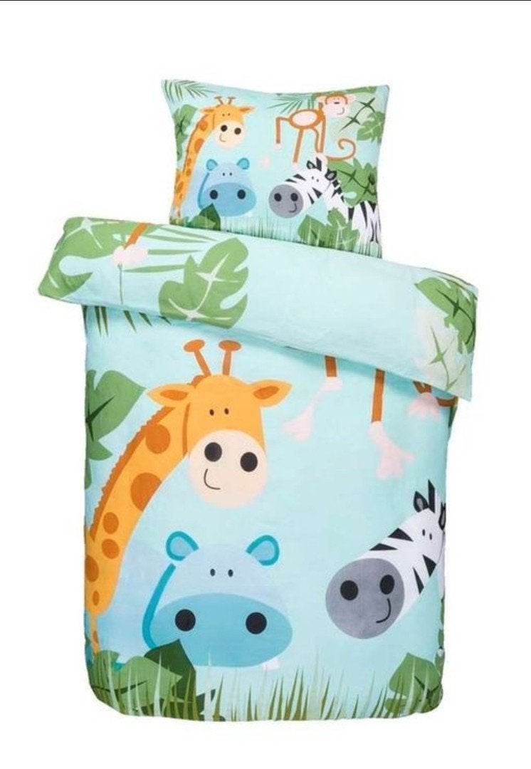 Peuter dekbedovertrek met jungle dieren 120x150, Eenpersoons, Meerkleurig, Dekbedovertrek, Katoen