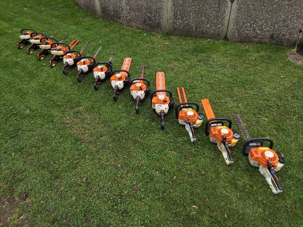 13 STIHL heggenscharen (typen HS45, HS80, HS81R en HS82R), Ophalen, Benzine, Gebruikt, Stihl