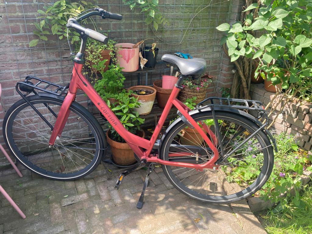 Cortina fiets damesfiets rood met voordrager, Velgrem, Ophalen, Overige merken, 53 tot 56 cm