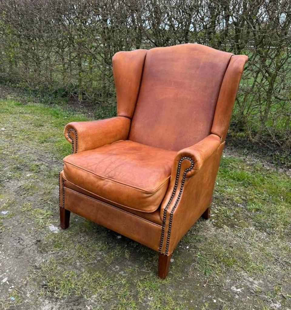 Mooie schapenleren oorfauteuil. Merk Bendic., Ophalen, Gebruikt, ., Chesterfield
