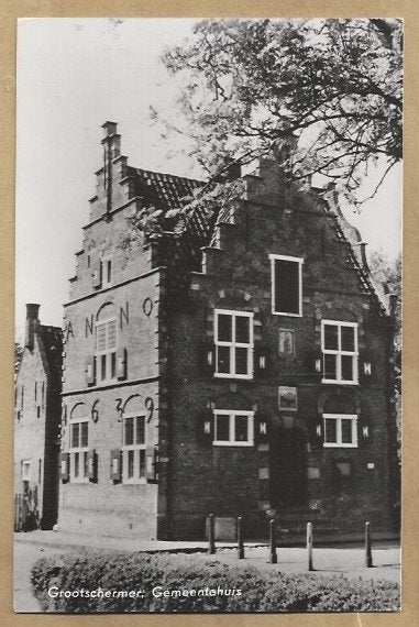 Oude ansichtkaart Grootschermer Gemeentehuis, Ophalen of Verzenden, 1940 tot 1960, Ongelopen, Noord-Holland