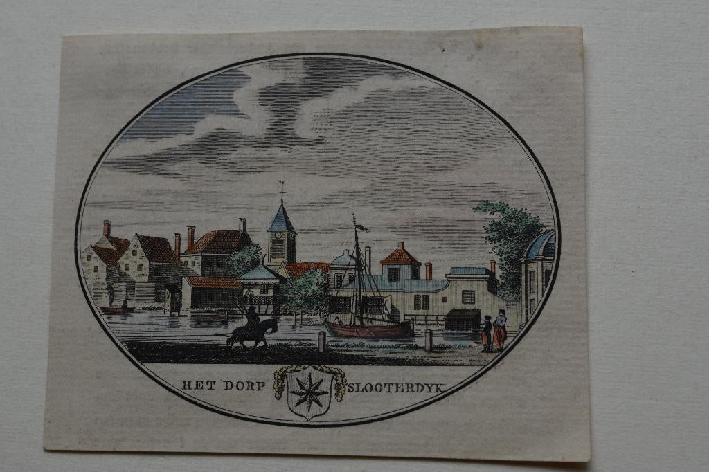 AMSTERDAM SLOTERDIJK A.C. BROUWER Gravure 1793 gekleurd G61, Verzenden, Stadsgezicht, Handgekleurd, 10 cm