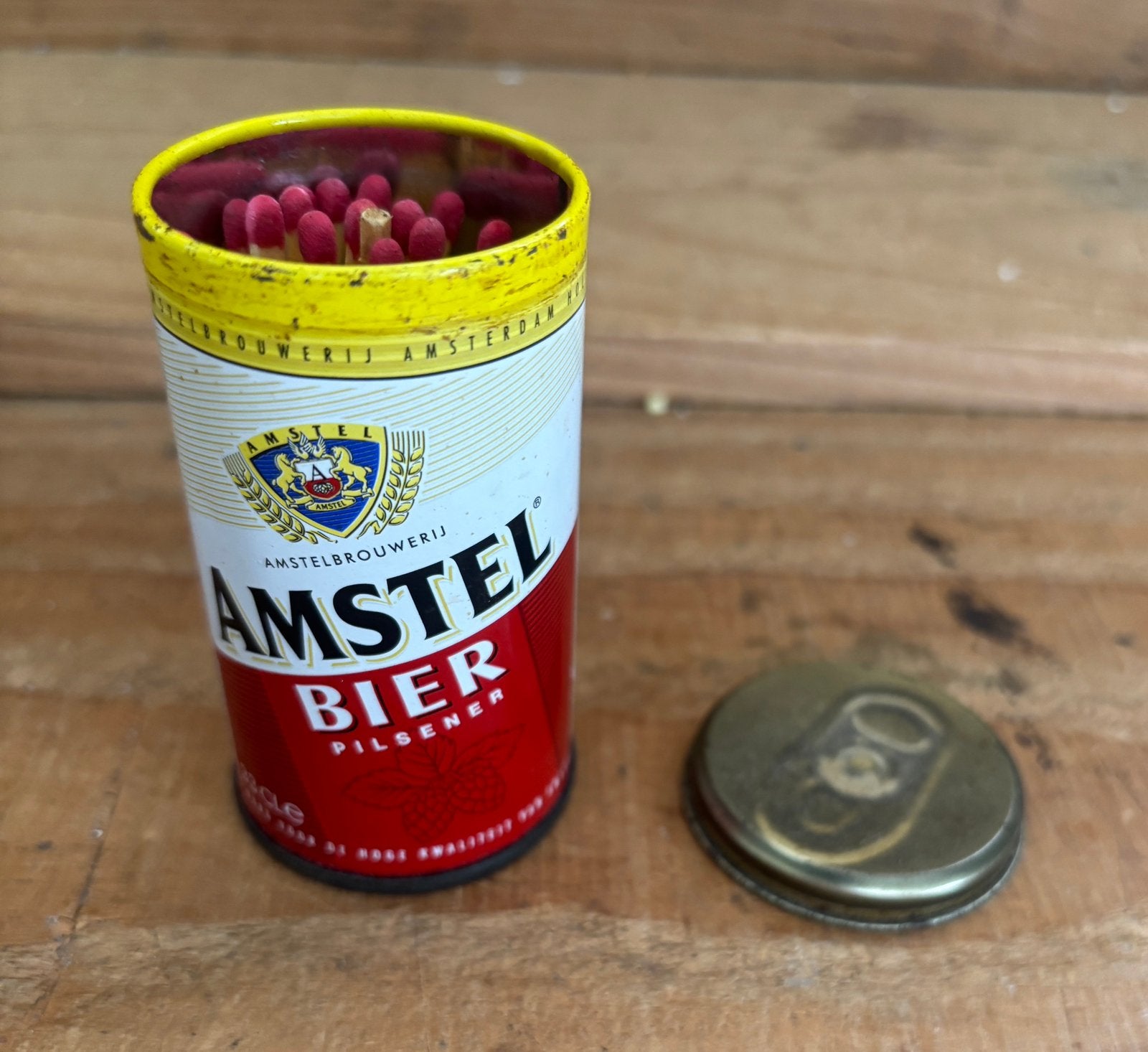 Amstel lucifers blikje, Ophalen of Verzenden, Gebruikt, Amstel
