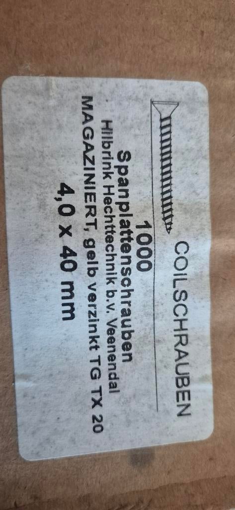 1000 Spaanplaatschroeven 4,0 x 40 mm, geel verzinkt, Ophalen of Verzenden, Nieuw