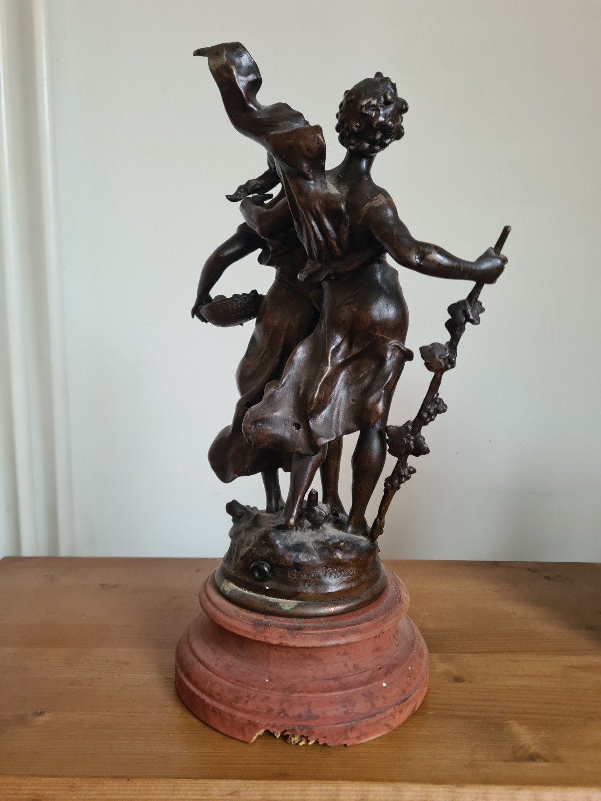 Bronzen beeld 'L'Amour et la Fortune' door Aug. Moreau, 45cm, Antiek en Kunst, Ophalen, Groep mensen, Brons, 20 - 50 cm