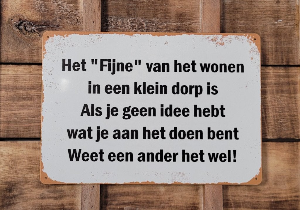 Wonen in een klein dorp reclamebord van metaal wandbord deco, Info@deconoord.nl, Deco Noord, Nieuw, Ophalen of Verzenden