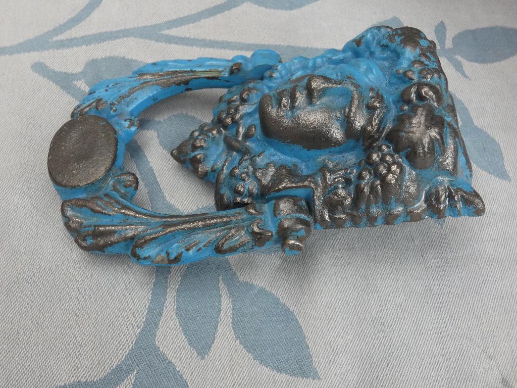 oude deurklopper/ deurklopper van gietijzer/ blauw, Ophalen of Verzenden