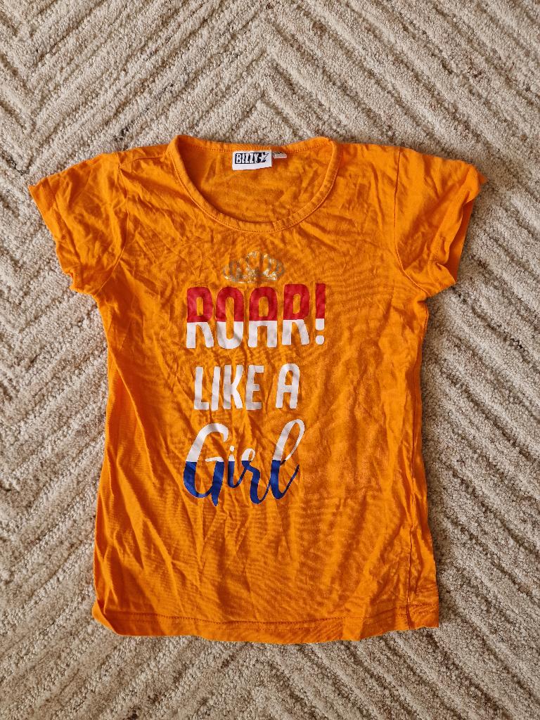 Oranje shirtje maat 134 (Koningsdag, Voetbal), Ophalen of Verzenden, Gebruikt, Meisje, Shirt of Longsleeve