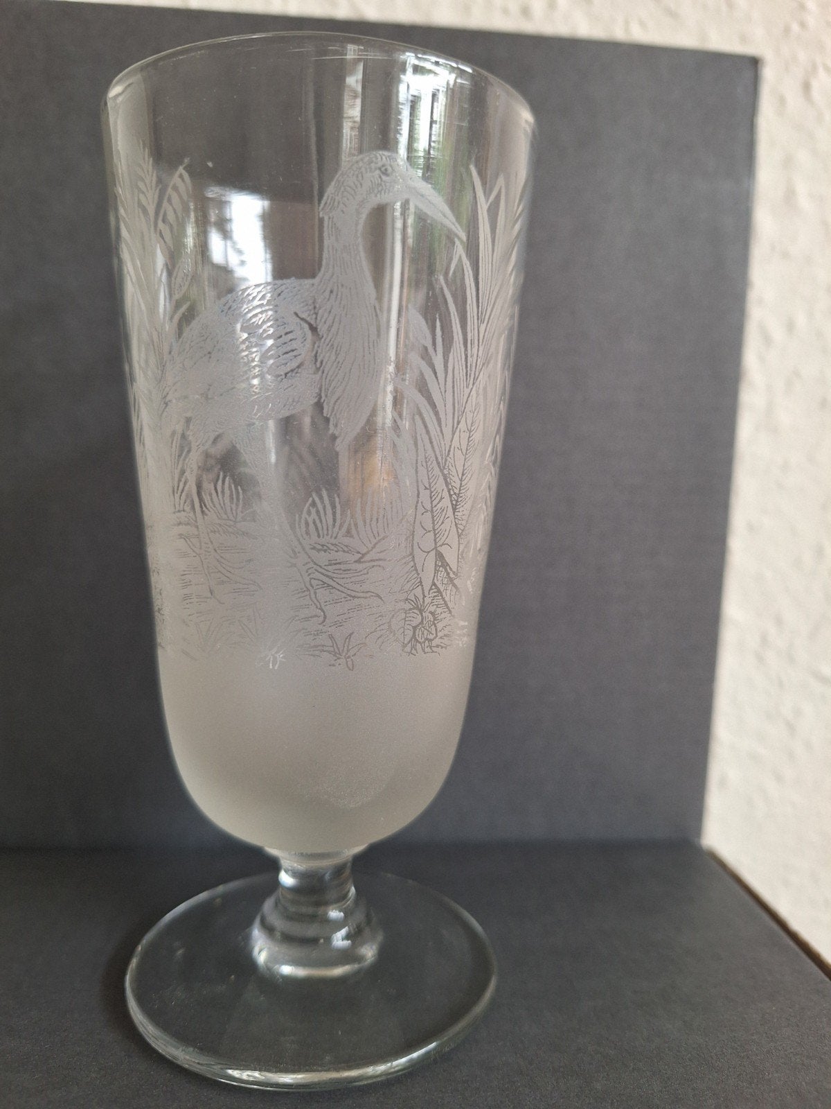 gegraveerd glas met vogels (reigers?) in het riet, Verzamelen, Ophalen of Verzenden, Zo goed als nieuw, Overige typen