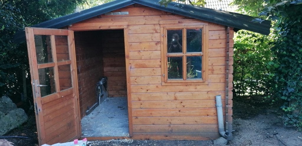 zgan blokhut tuinhuis schuurtje 270x270 28 mm in prima staat, Tuin en Terras, Tuinhuizen, Ophalen, 250 tot 500 cm, Blokhut, Zo goed als nieuw