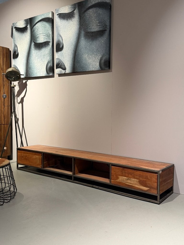 tv dressoir mango hout japandi stijl 180 en 240cm, Ophalen, Japandi, Teakhout, Nieuw