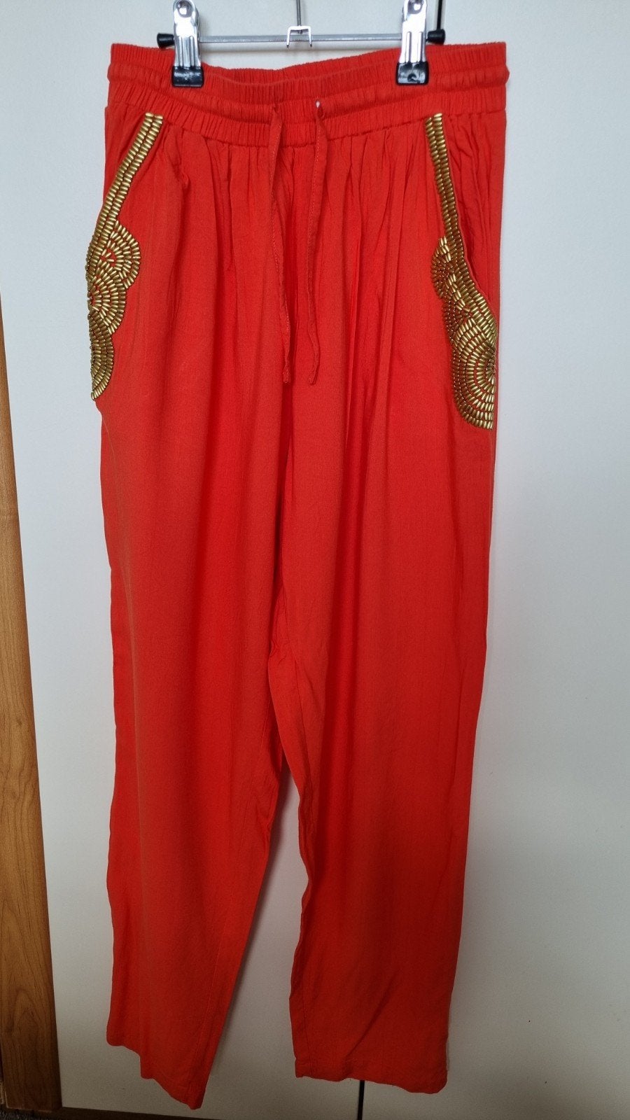Gebruikte oranje broek met gouden details - Ibiza Bagu, Ibiza Bagu, Oranje, Ophalen of Verzenden, Maat 36 (S)