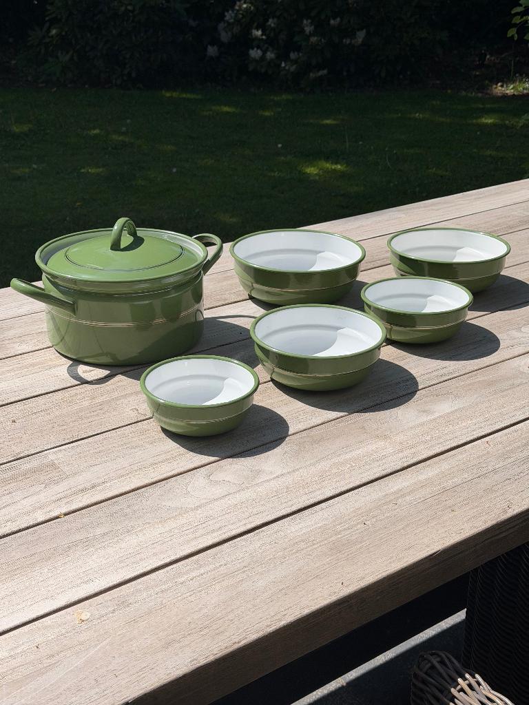 Emaile pan met schaaltjes, Antiek en Kunst, Ophalen of Verzenden