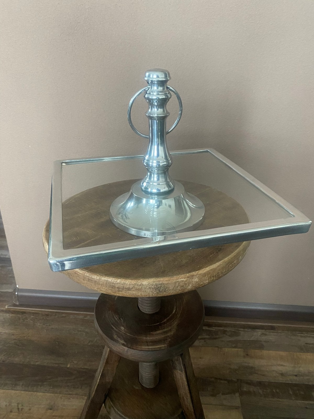 Rivièra Maison Serveerplateau 29x29 cm met glazen blad, Gebruikt, Vierkant, Ophalen of Verzenden, Metaal