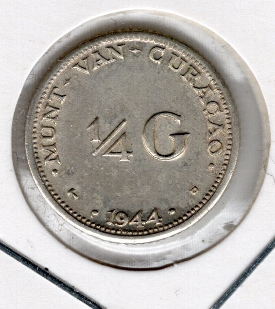 Caracao 25 cent zilver 1944, Verzenden, Koningin Wilhelmina, 25 cent, Zilver