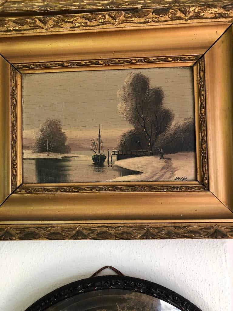 Olieverf    Op houten paneel, Ophalen of Verzenden