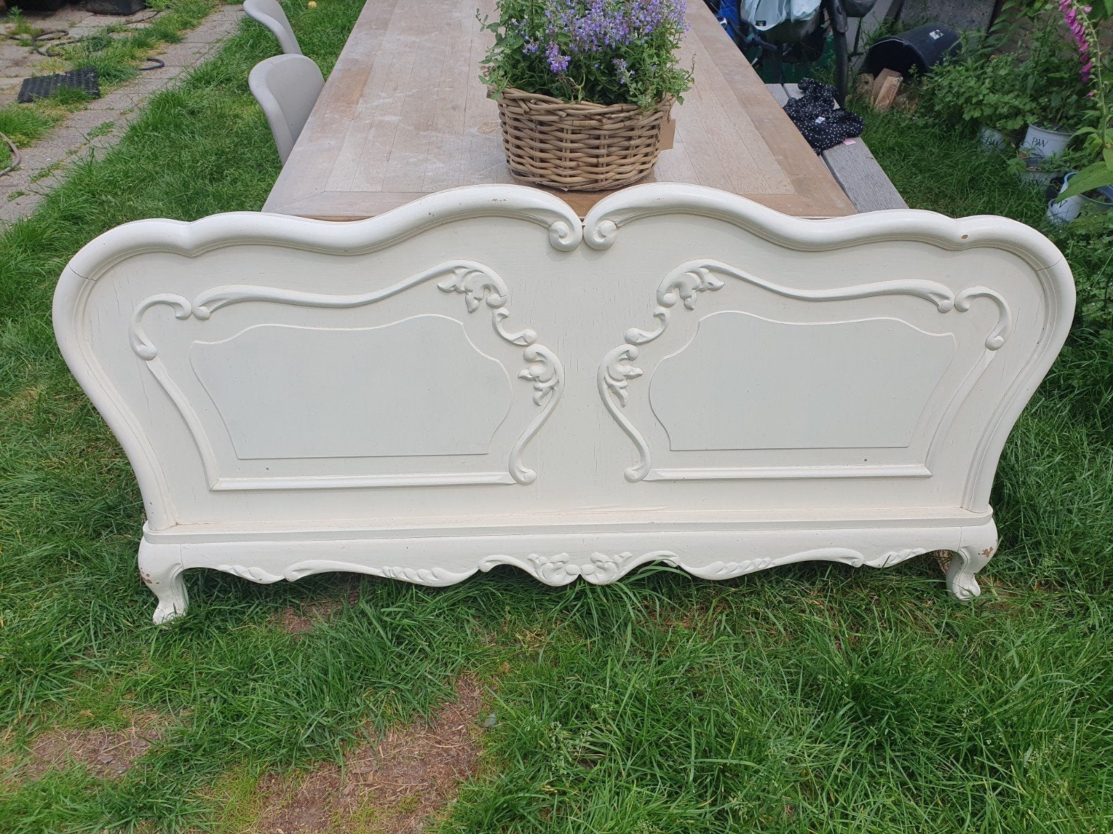 Antiek voeteinde bed - Crème wit - Barok stijl, Antiek en Kunst, Ophalen