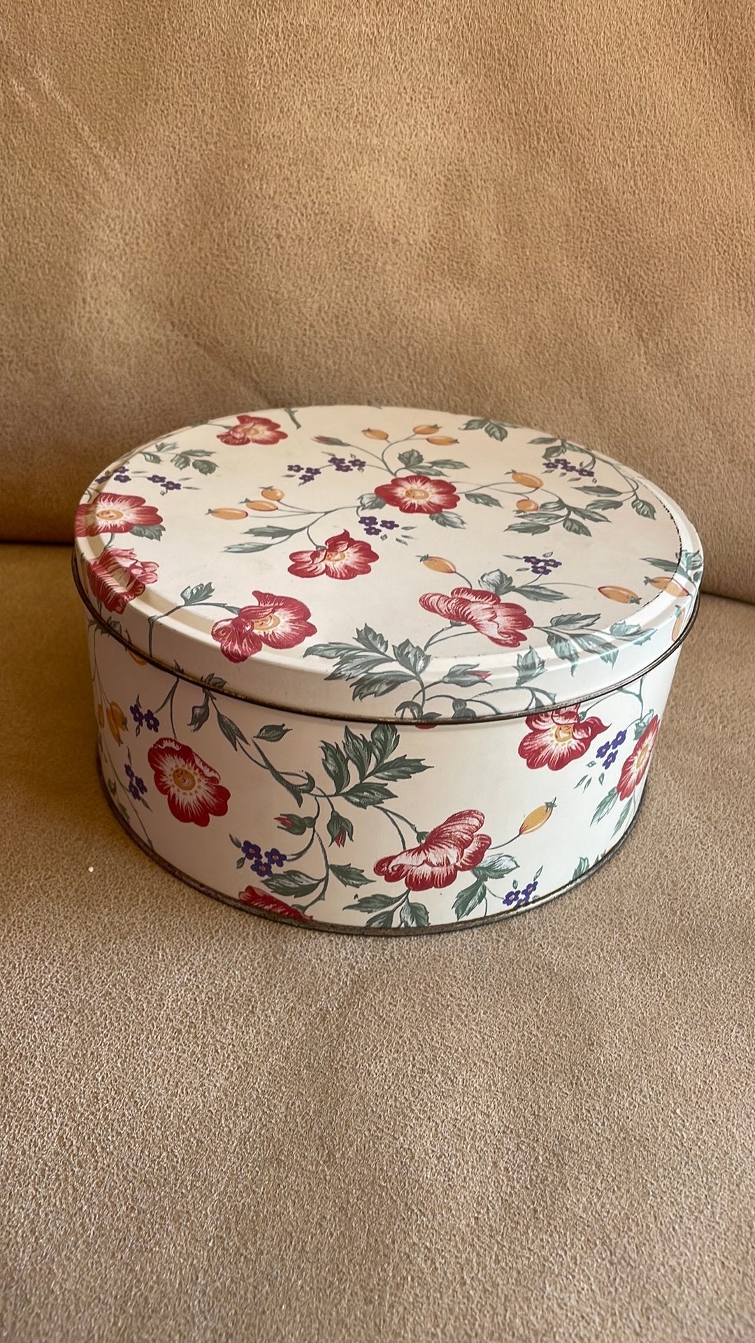Blikken trommel met deksel bloemen, Ophalen of Verzenden, Zo goed als nieuw