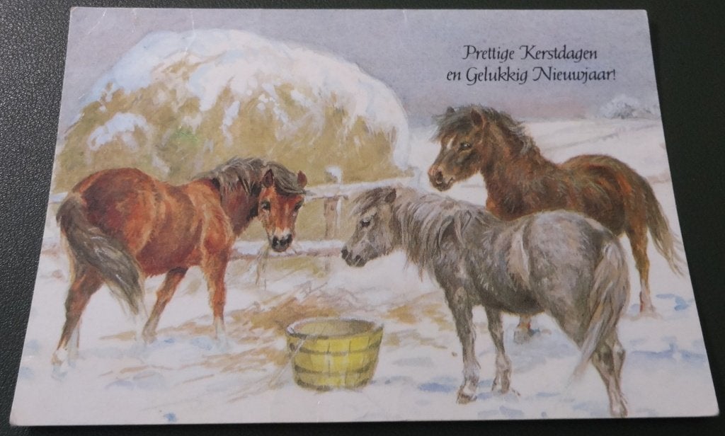 Paarden - Kerstkaart - Drie paarden - Hooiberg - KHo01, Verzenden, 1980 tot heden, Gelopen, Paard