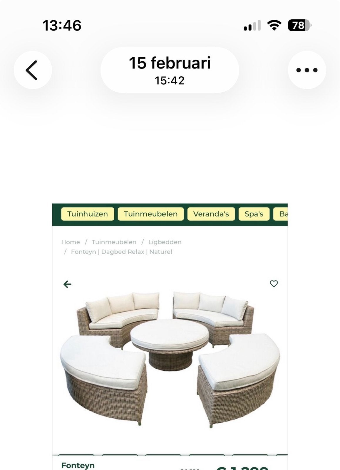 Fonteyn Dagbed Relax Naturel Loungeset Wicker, Ophalen, Gebruikt, Meer dan 8 zitplaatsen, Loungeset