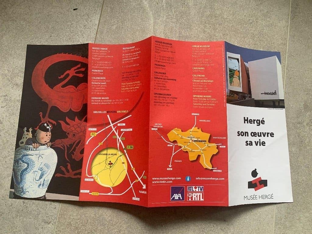 Kuifje : Herge museum folder + 2 kaartes, Ophalen of Verzenden, Kuifje, Zo goed als nieuw, Plaatje, Poster of Sticker