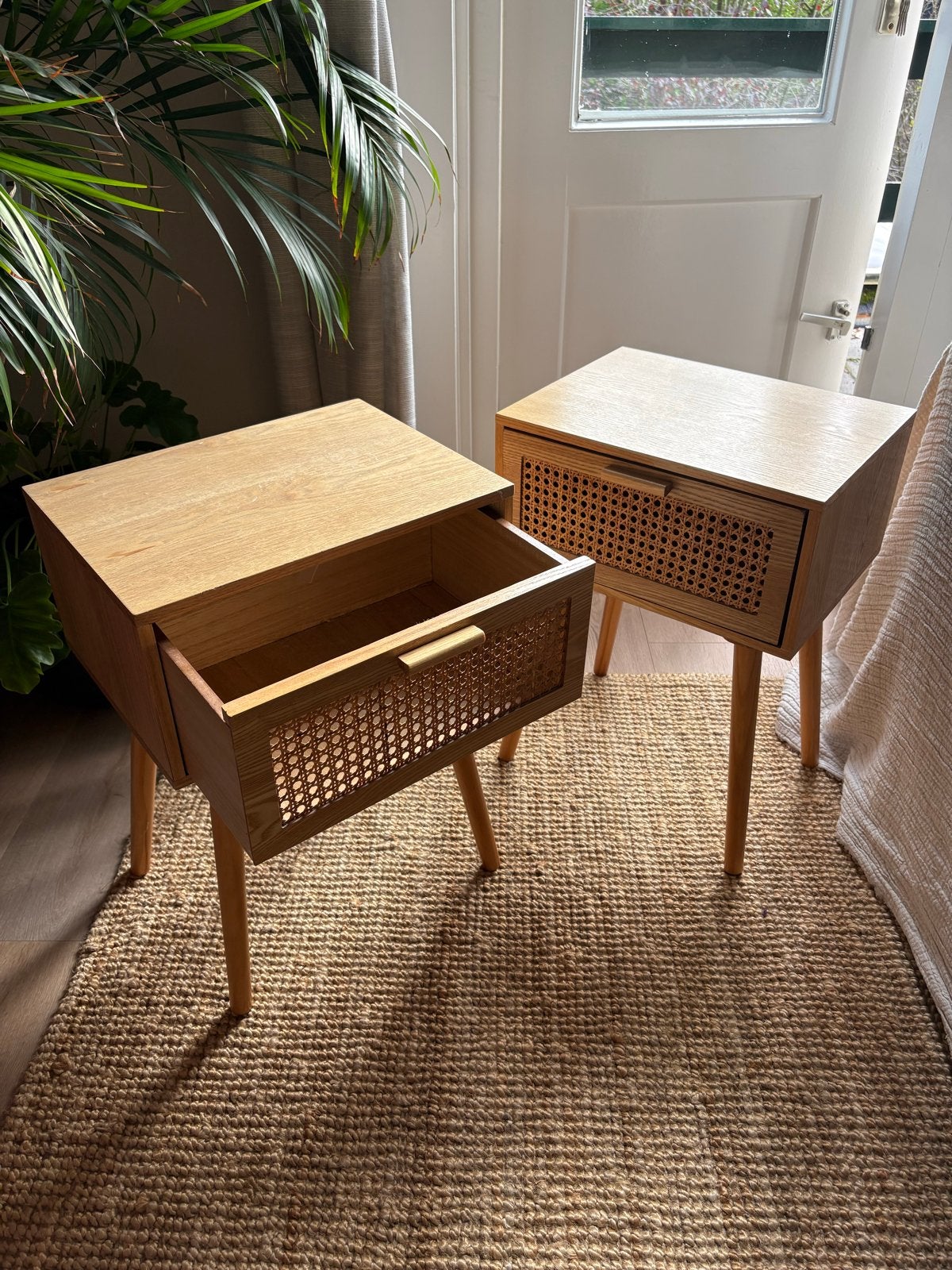 Set van 2 Nachtkastjes met Rotan Lade, Ophalen, Minder dan 45 cm, 55 tot 70 cm, Zo goed als nieuw
