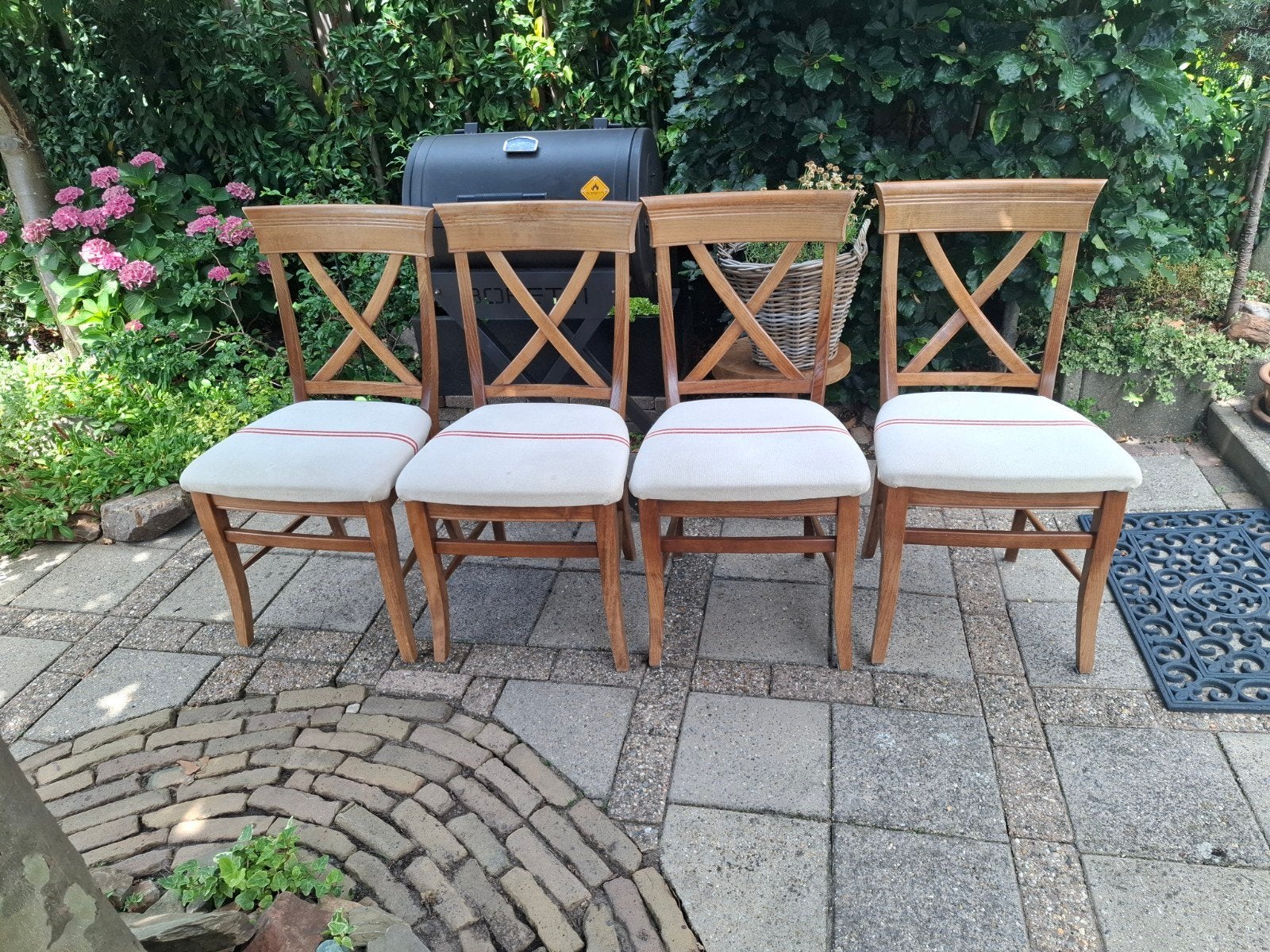 4 beukenhouten stoelen met gestoffeerde zitting, Antiek en Kunst, Ophalen