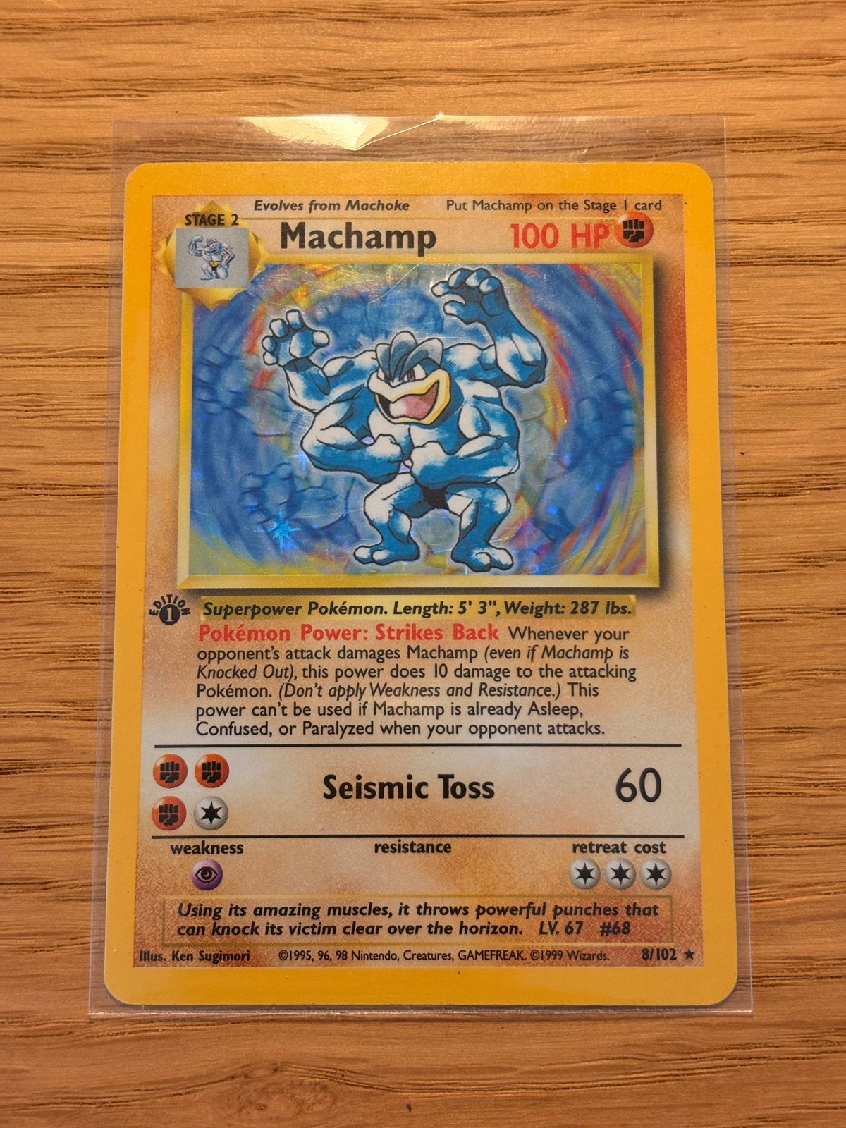 Machamp Pokémon kaart 8/102 Holo Base Set, Ophalen of Verzenden, Gebruikt, Losse kaart, Foil
