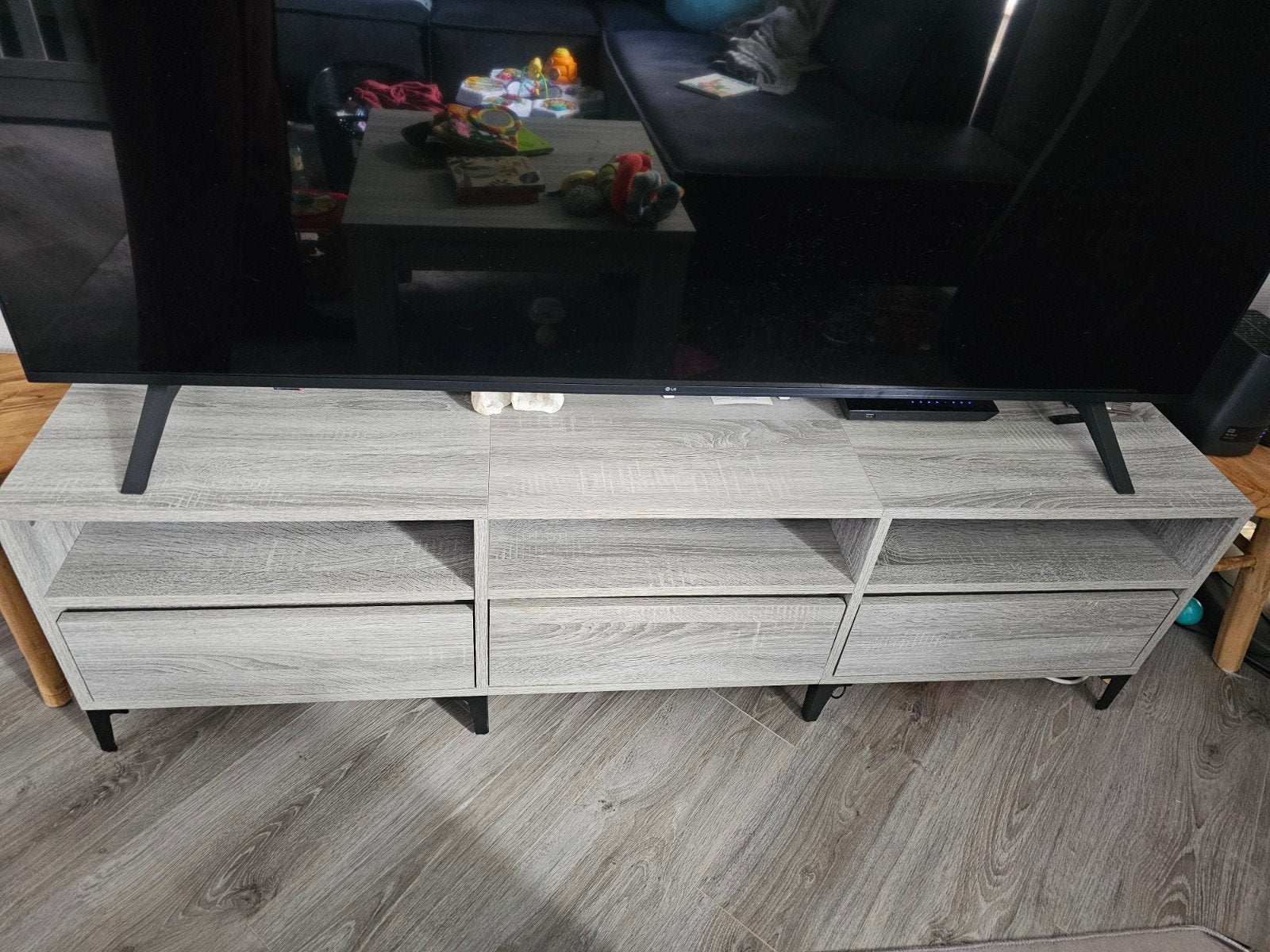 Grijs eiken Tv-meubel 150x30x44,5 cm, Ophalen, Gebruikt, 150 tot 200 cm, Minder dan 100 cm