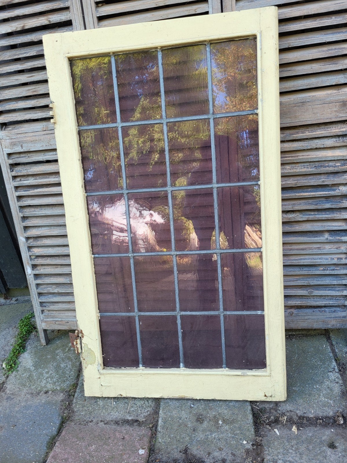 Antiek Gevelraam met glas en lood en voorzet raam buitenkant, Ophalen, Gevelraam of Ruit, Gebruikt, Minder dan 80 cm