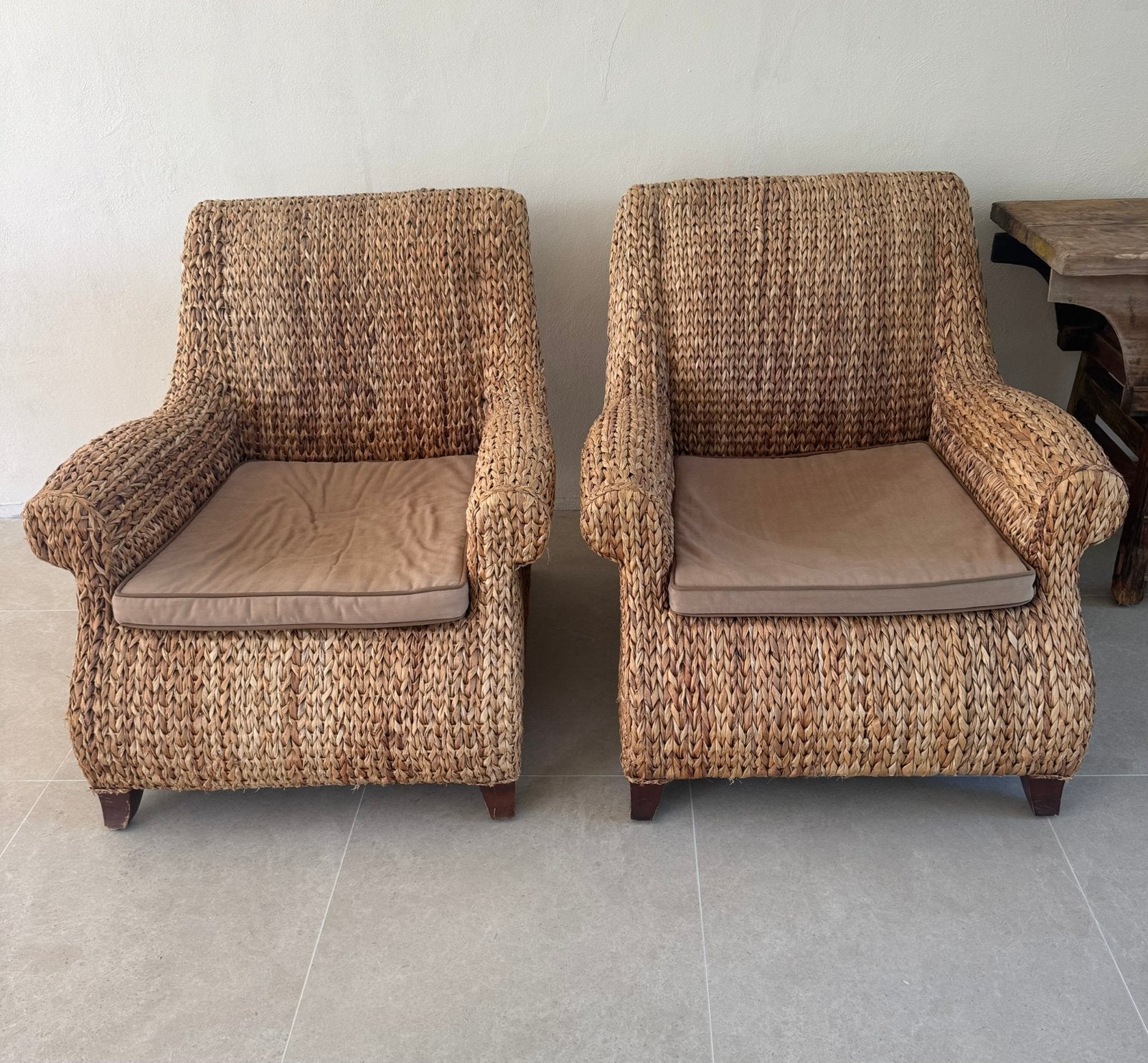Vintage geweven bananenblad fauteuils, Ophalen of Verzenden, Zo goed als nieuw, Twee