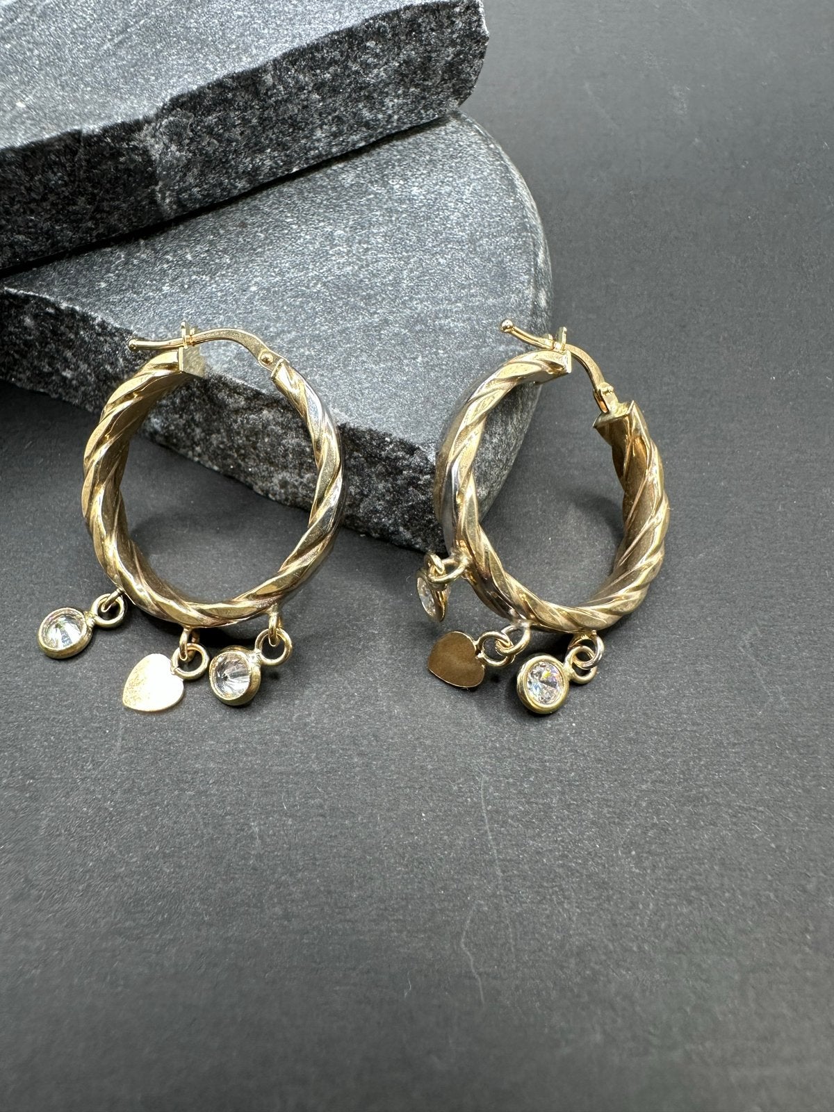 14k Gouden Oorbellen met Bedeltjes, Met kristal, Ophalen of Verzenden, Goud, Hangers